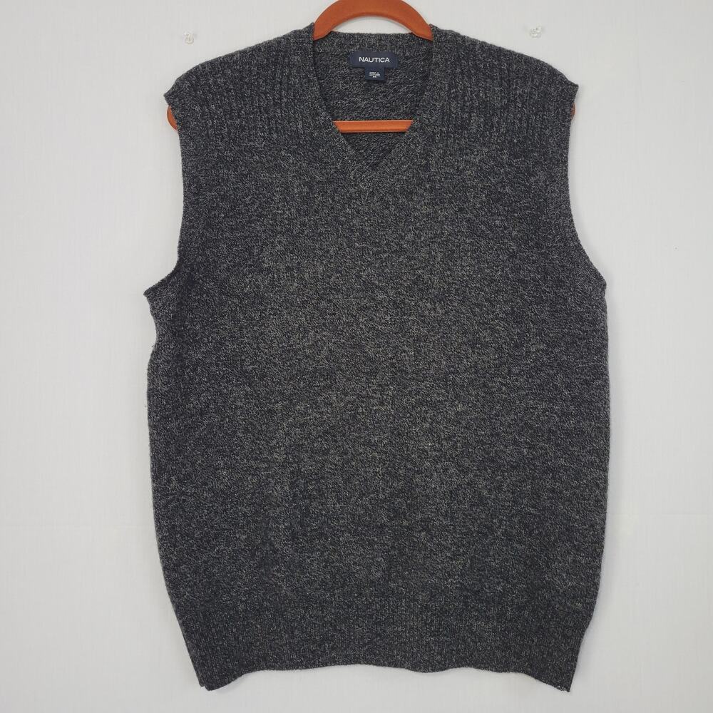 Nautica 100% Wool V-neck Pullover Sweater Vest mens size M Gray Preppy Old Money
